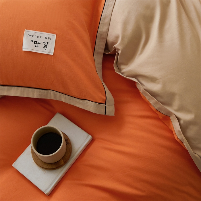 91家纺网 家纺一手货源 找家纺 启程家纺 2024新款全棉A类40支嵌绳包边款四件套 桔卡其