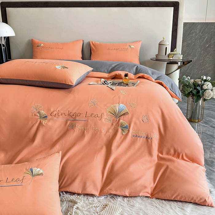 91家纺网 家纺一手货源 找家纺 孟鑫 2025新款水洗磨毛刺绣绣花四件套-三生有杏系列 艾玛橙