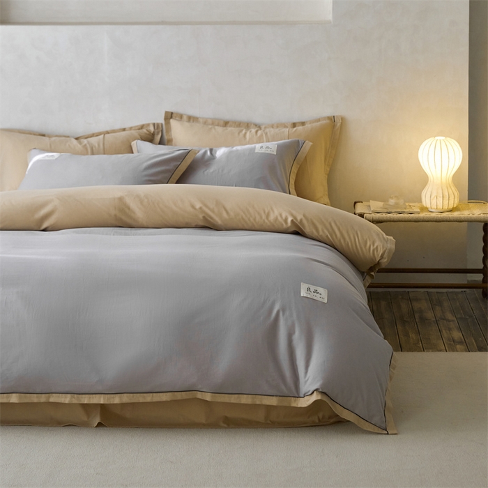 91家纺网 家纺一手货源 找家纺 启程家纺 2024新款全棉A类40支嵌绳包边款四件套 灰卡其