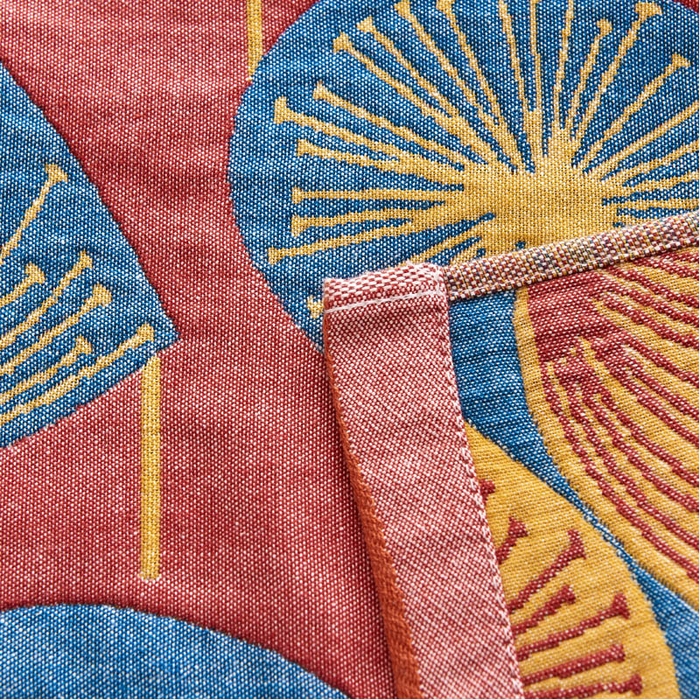 91家纺网 家纺一手货源 找家纺 朴尔家纺2024新款民族风彩棉系列四层纱布枕巾 梦幻蒲公英红