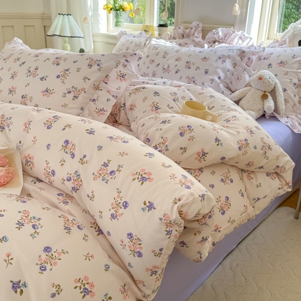 91家纺网 家纺一手货源 找家纺 （总）上尚居 2024直播爆款韩版印花小清新卡通云朵棉四件套