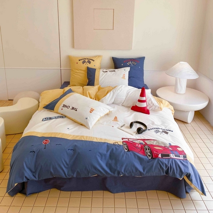 91家纺网 家纺一手货源 找家纺 （总）星野家居 2024春夏新品加厚40s水洗棉贴布绣四件套-极限赛车