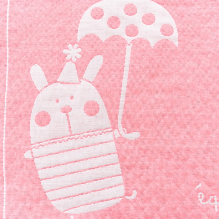 91家纺网 家纺一手货源 找家纺 朴尔家纺-毛巾被 2024新款特惠混纺棉质三层纱布独版AB面枕巾 52*78cm一对 雨伞熊粉