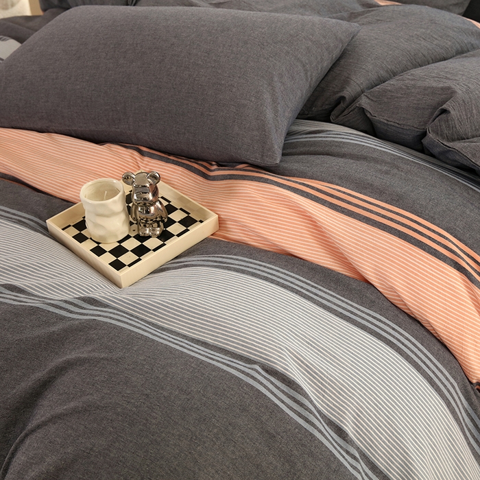 91家纺网 家纺一手货源 找家纺 金纱玉纺家纺 2024新款色织全棉水洗棉四件套 欢乐颂-桔