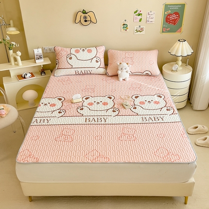 91家纺网 家纺一手货源 找家纺 世纪绒品 2024新款凉感丝印花款乳胶凉席 宝贝熊-粉