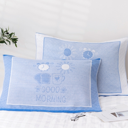 91家纺网 家纺一手货源 找家纺 （总）朴尔家纺-毛巾被 2024新款特惠混纺棉质三层纱布独版AB面枕巾 52*78cm一对