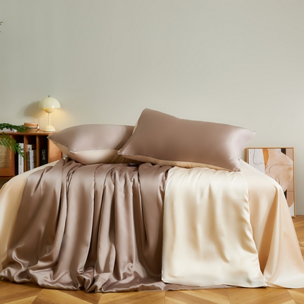 91家纺网 家纺一手货源 找家纺 云栖家居 202460支A类兰精天丝系列拼色四件套（风格二） 素雅灰&香槟