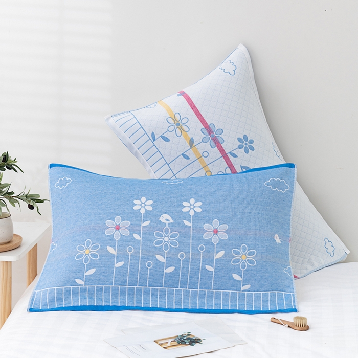 91家纺网 家纺一手货源 找家纺 朴尔家纺-毛巾被 2024新款特惠混纺棉质三层纱布独版AB面枕巾 52*78cm一对 花中细语兰