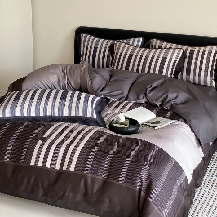 91家纺网 家纺一手货源 找家纺 优悦生活馆 2024新款天丝宽边拼角四件套-商务系列 凯曼蒂-咖