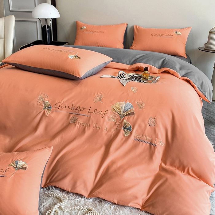 91家纺网 家纺一手货源 找家纺 孟鑫 2025新款水洗磨毛刺绣绣花四件套-三生有杏系列 艾玛橙