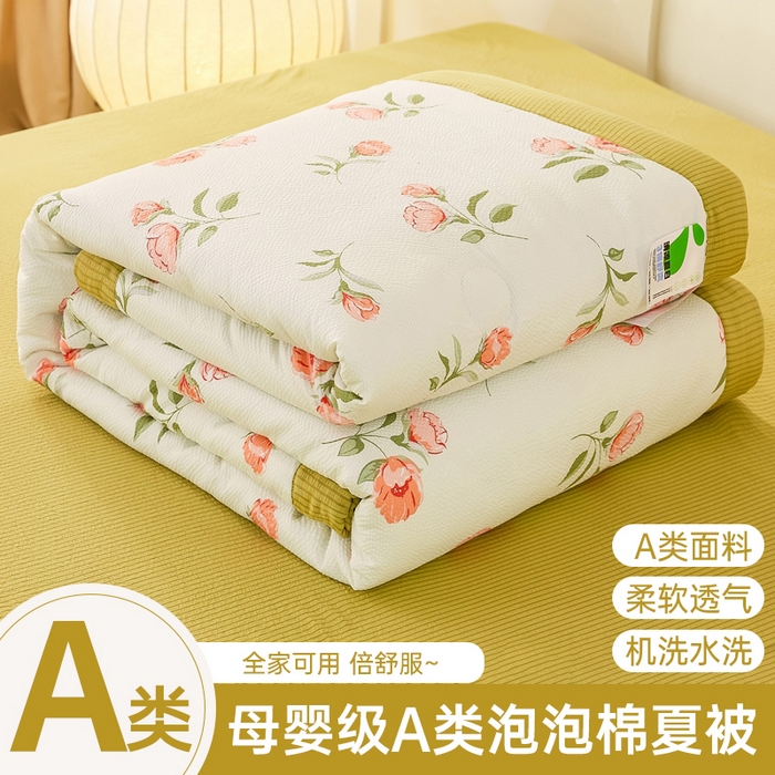 91家纺网 家纺一手货源 找家纺 恋之巢2024新款 泡泡棉印花夏被四件套 花季-绿