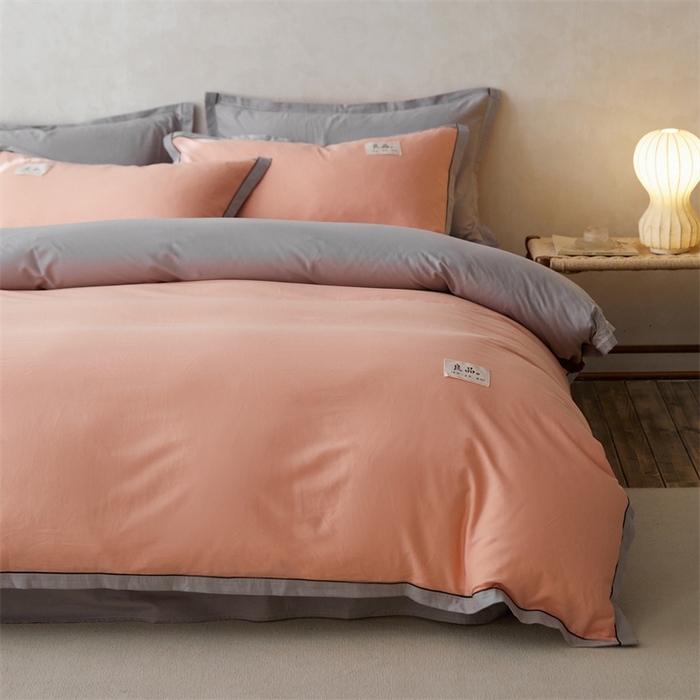 91家纺网 家纺一手货源 找家纺 启程家纺 2024新款全棉A类40支嵌绳包边款四件套 桔灰