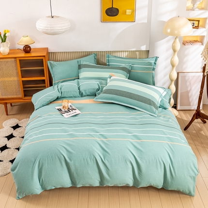  喜四方 2024新款色织全棉水洗棉四件套 乐享主义-绿