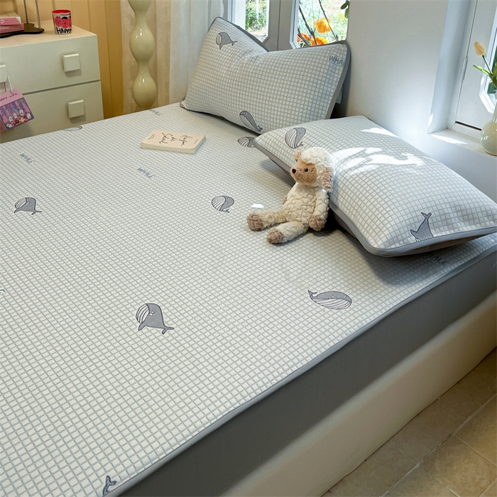 91家纺网 家纺一手货源 找家纺 启程家纺 2024春夏A类凉豆豆凉席床笠款凉席套件 小海豚