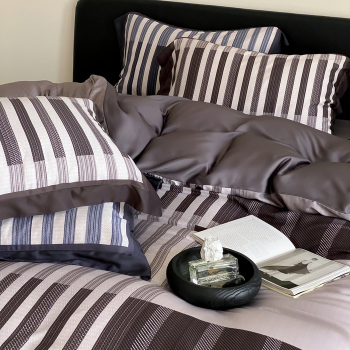 91家纺网 家纺一手货源 找家纺 优悦生活馆 2024新款天丝宽边拼角四件套-商务系列 凯曼蒂-咖