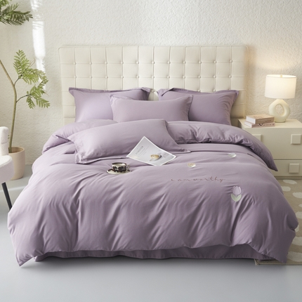 闲鱼家纺 2025新款A类亲肤刺绣四件套春雅系列 郁金香-罗兰