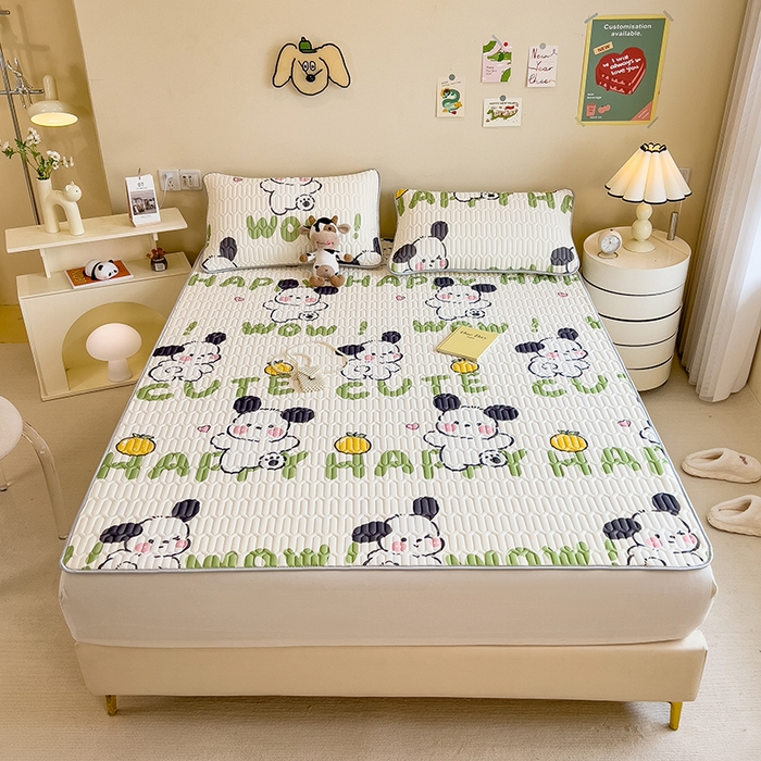 91家纺网 家纺一手货源 找家纺 世纪绒品 2026新款凉感丝印花款乳胶凉席 字母萌犬