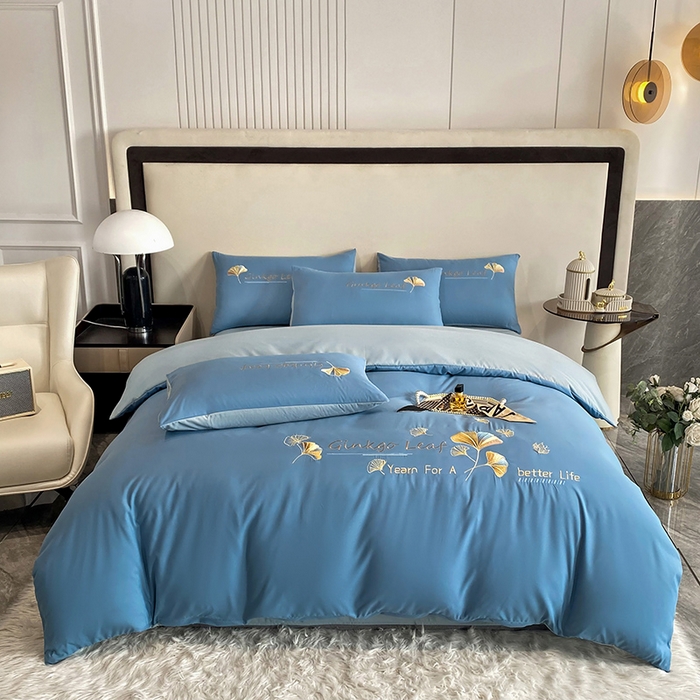 91家纺网 家纺一手货源 找家纺 孟鑫 2025新款水洗磨毛刺绣绣花四件套-三生有杏系列 宾利蓝