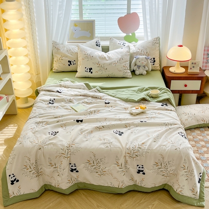 妖妖家纺 2024新款超柔软糯水洗云朵棉印花夏被四件套 PANDA乐园