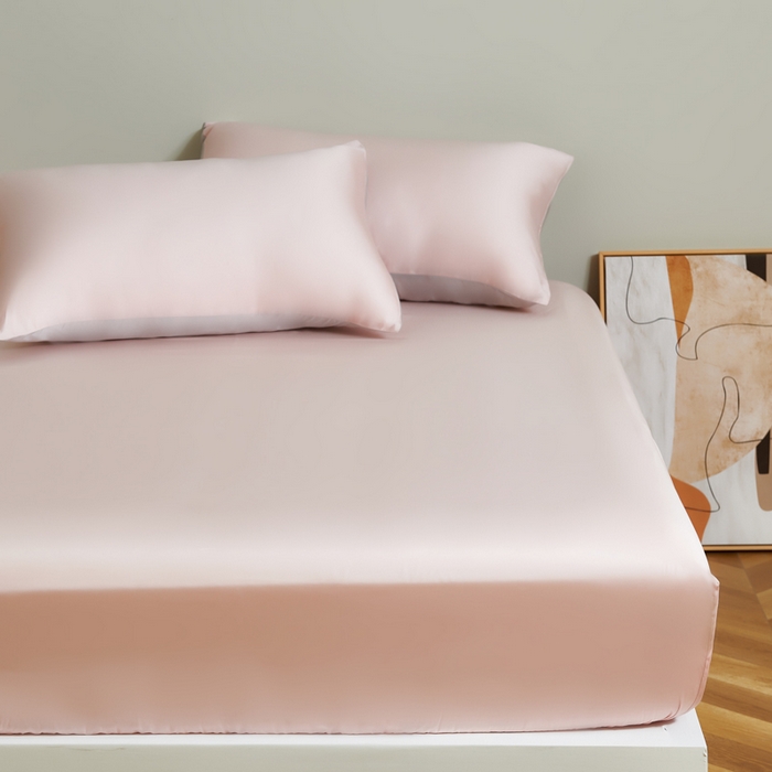 91家纺网 家纺一手货源 找家纺 云栖家居 202460支A类兰精天丝系列单品床笠（风格二） 浅杏粉