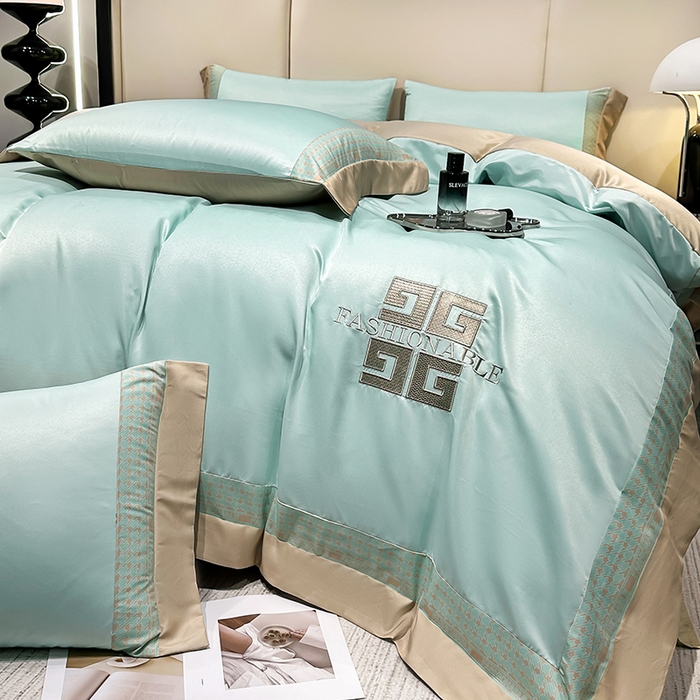 91家纺网 家纺一手货源 找家纺 富盛家纺 2024新款水洗真丝刺绣四件套-威灵顿 威灵顿—绿色