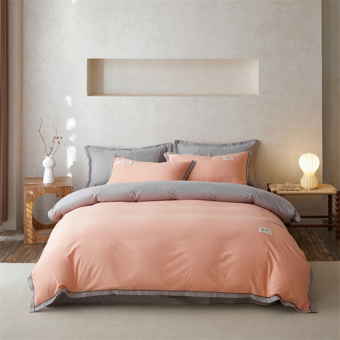 91家纺网 家纺一手货源 找家纺 启程家纺 2024新款全棉A类40支嵌绳包边款四件套 桔灰