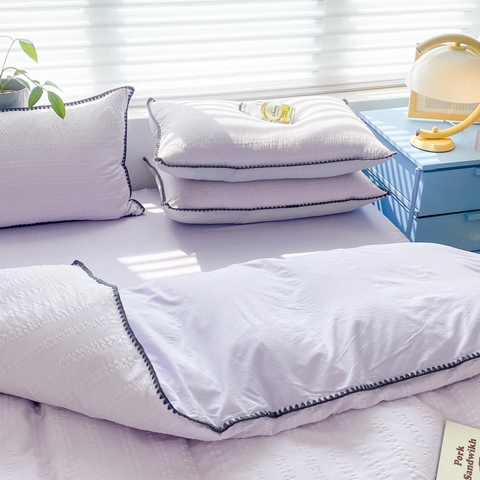 91家纺网 家纺一手货源 找家纺 羋多2024新款贝壳边雨泡泡棉泡泡纱双层纱四件套 香芋紫