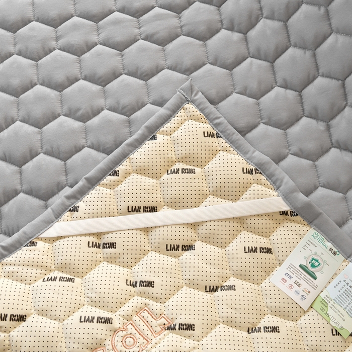 91家纺网 家纺一手货源 找家纺 恋绒家纺 2025新款A类刺绣款床褥学生软床垫子床护垫软垫（图2） 可爱熊-浅灰