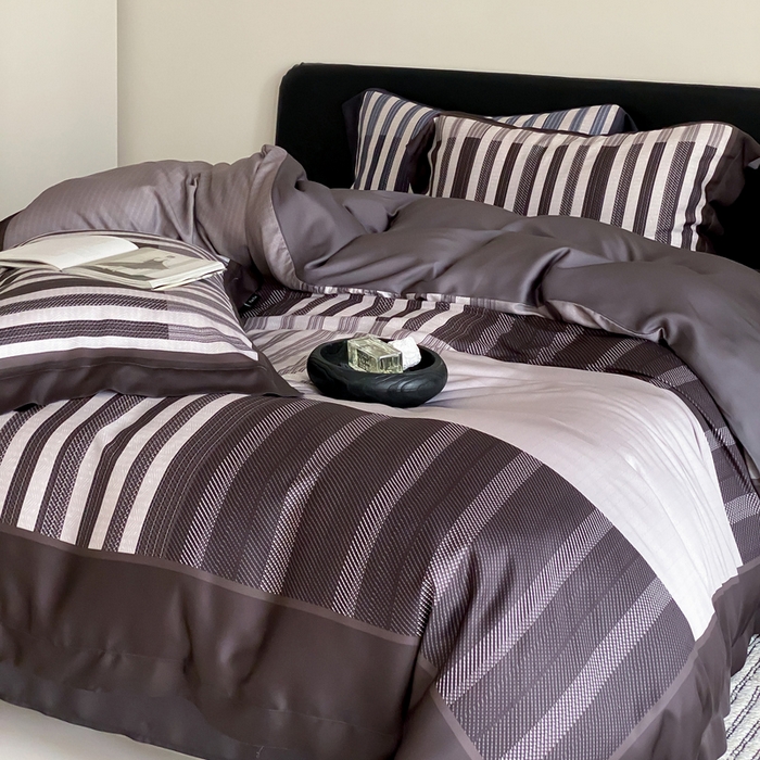 91家纺网 家纺一手货源 找家纺 优悦生活馆 2024新款天丝宽边拼角四件套-商务系列 凯曼蒂-咖