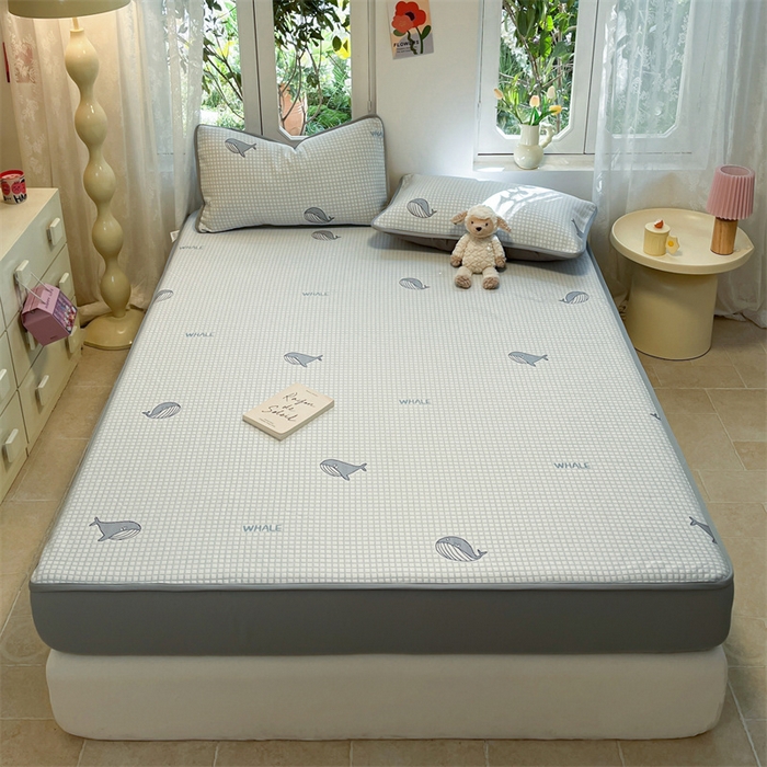 91家纺网 家纺一手货源 找家纺 启程家纺 2024春夏A类凉豆豆凉席床笠款凉席套件 小海豚