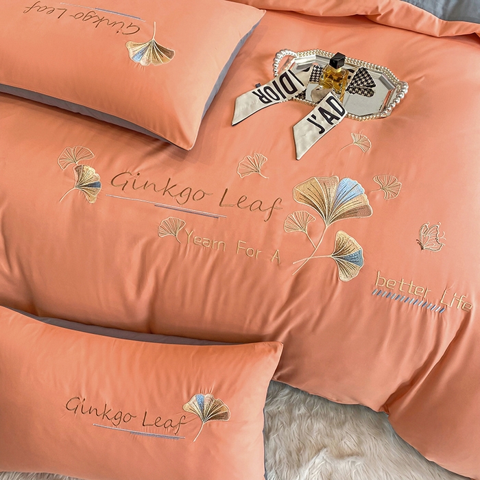 91家纺网 家纺一手货源 找家纺 孟鑫 2025新款水洗磨毛刺绣绣花四件套-三生有杏系列 艾玛橙