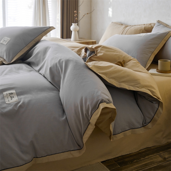 91家纺网 家纺一手货源 找家纺 启程家纺 2024新款全棉A类40支嵌绳包边款四件套 灰卡其