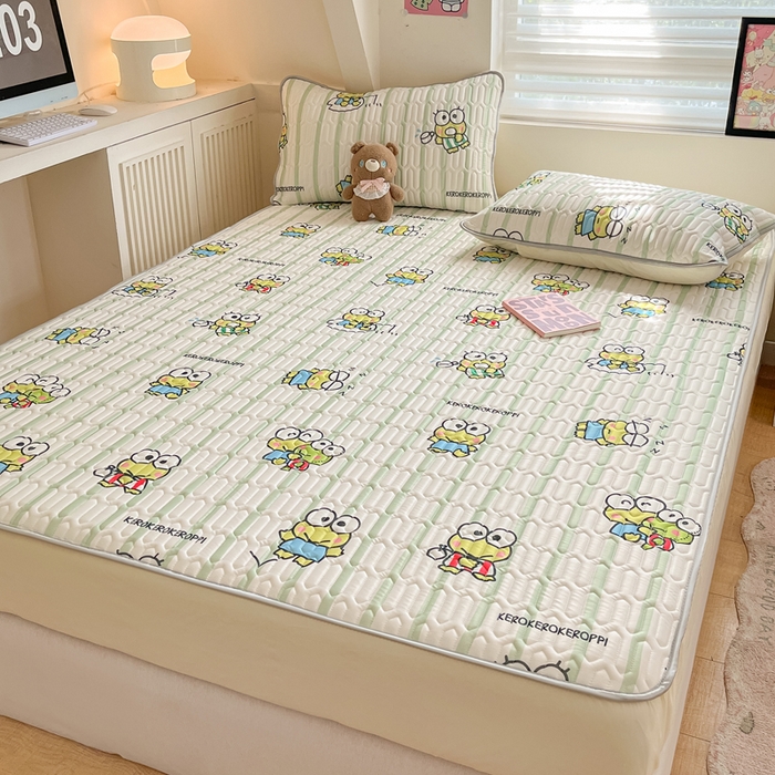 91家纺网 家纺一手货源 找家纺 金爱家 2024新款库洛米床笠款凉感丝乳胶凉席 床笠款-夏日大眼蛙