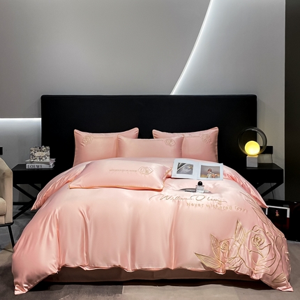 91家纺网 家纺一手货源 找家纺 （总）苏美 2024新款水洗真丝刺绣四件套-花开幸运