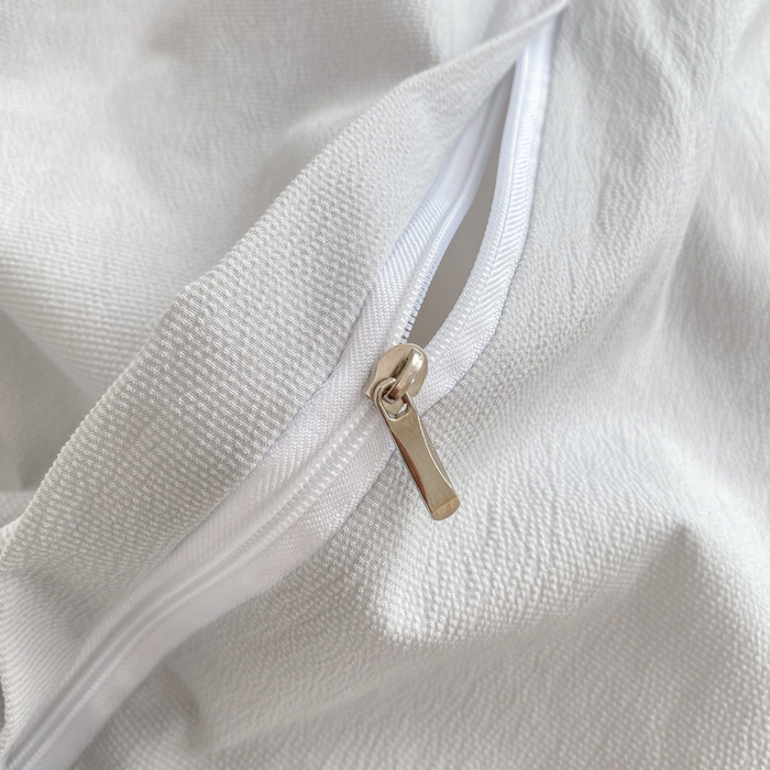 91家纺网 家纺一手货源 找家纺 羋多2024新款贝壳边雨泡泡棉泡泡纱双层纱四件套 天空蓝+雅士灰