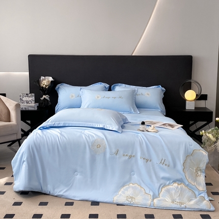 91家纺网 家纺一手货源 找家纺 你好美丽 2025新款水洗磨毛刺绣夏被四件套-花开盛夏 花开盛夏-蓝