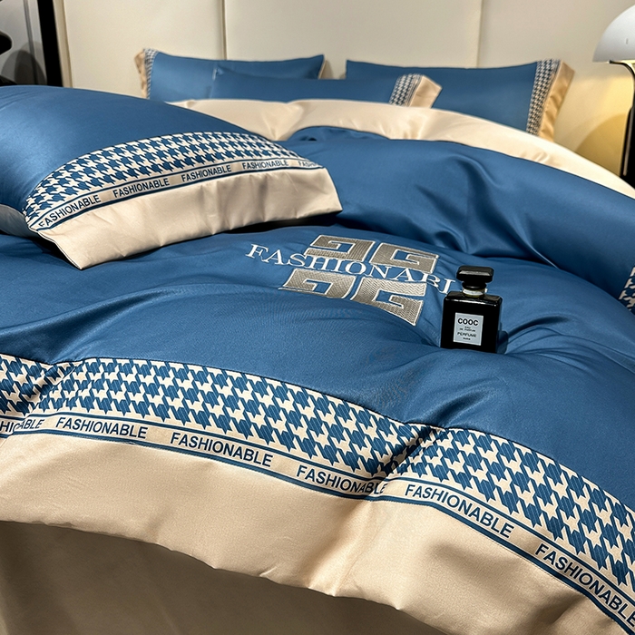 91家纺网 家纺一手货源 找家纺 富盛家纺 2024新款水洗真丝刺绣四件套-威灵顿 威灵顿—深蓝