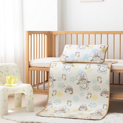 91家纺网 家纺一手货源 找家纺 （总）嗨生活 2025新款古藤+冰丝婴儿凉席 儿童幼儿园凉席 午睡席 冰丝藤席 可定制 