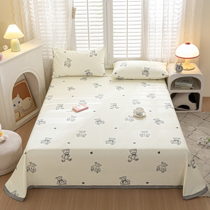 91家纺网 家纺一手货源 找家纺 新印象 2025新款纯棉老粗布三件套 早安熊