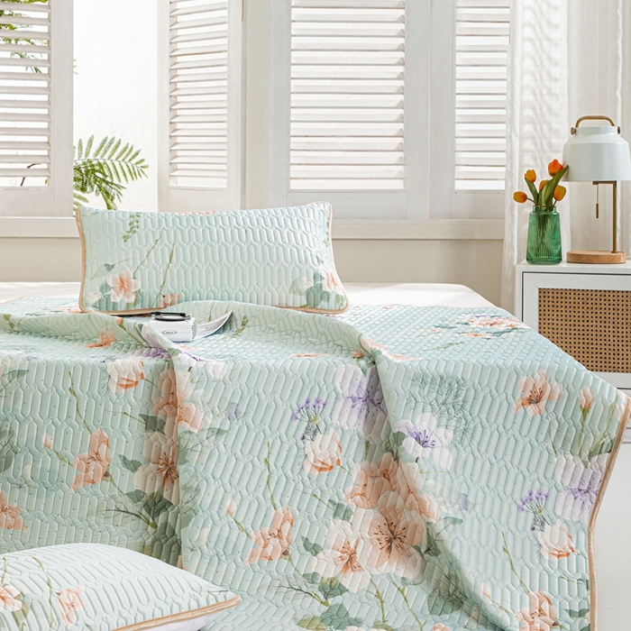 91家纺网 家纺一手货源 找家纺 美丽折家纺 2025新款0.6厚乳胶凉席印花系列 曼谷花海