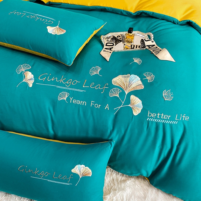 91家纺网 家纺一手货源 找家纺 孟鑫 2025新款水洗磨毛刺绣绣花四件套-三生有杏系列 孔雀兰