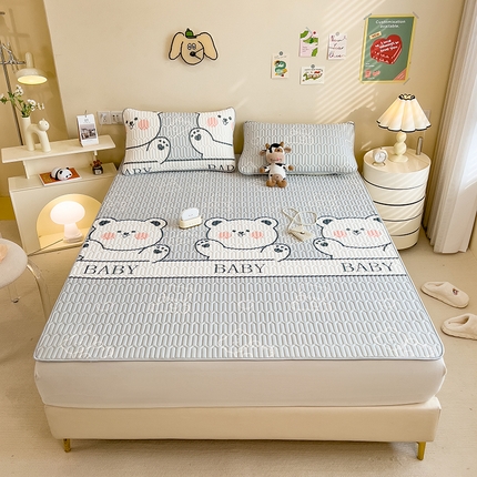 91家纺网 家纺一手货源 找家纺 世纪绒品 2026新款凉感丝印花款乳胶凉席 宝贝熊-灰