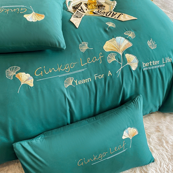 91家纺网 家纺一手货源 找家纺 孟鑫 2025新款水洗磨毛刺绣绣花四件套-三生有杏系列 森林绿