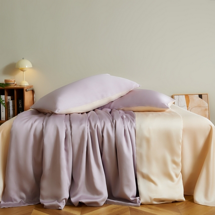 91家纺网 家纺一手货源 找家纺 云栖家居 202460支A类兰精天丝系列拼色四件套（风格二） 紫灰&香槟