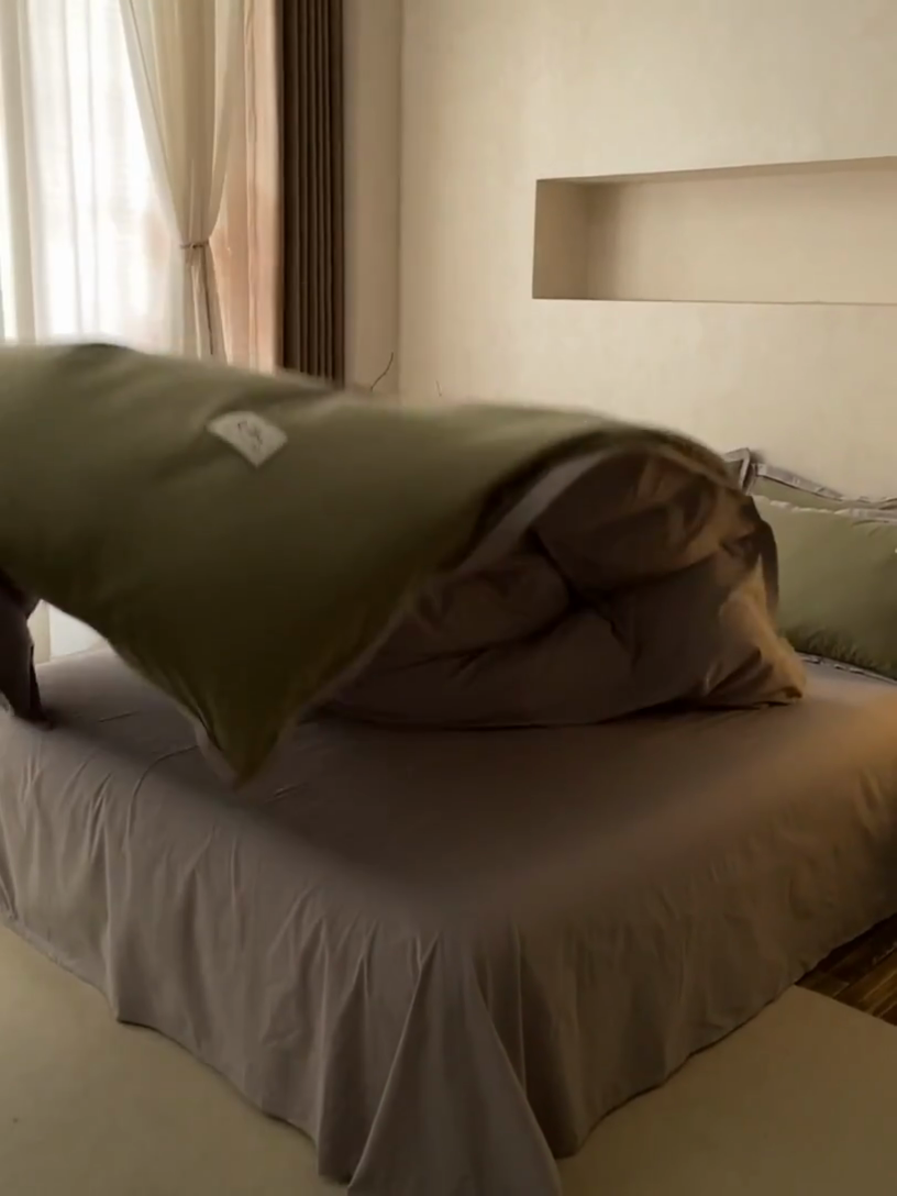 91家纺网 家纺一手货源 找家纺 启程家纺 2024新款全棉A类40支嵌绳包边款四件套 抹茶灰