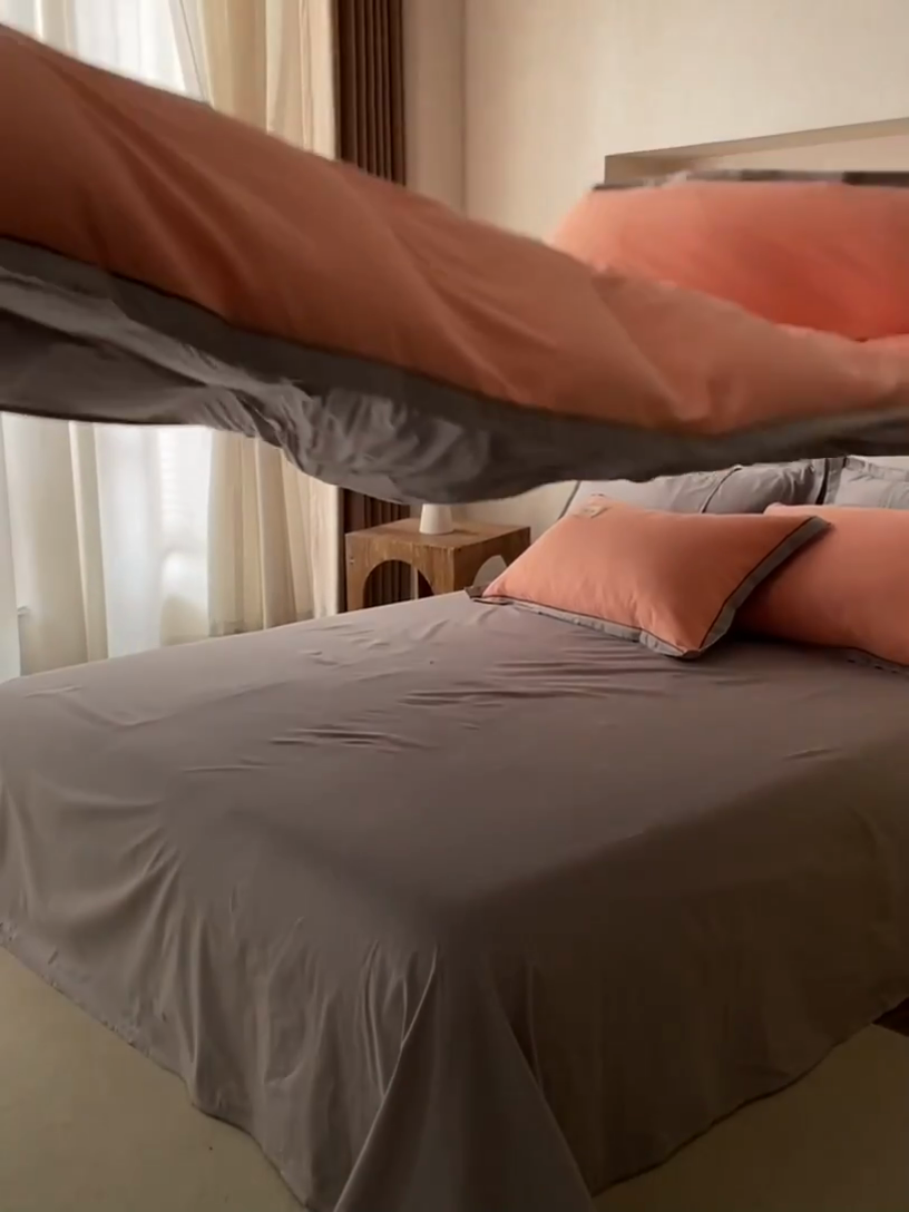 91家纺网 家纺一手货源 找家纺 启程家纺 2024新款全棉A类40支嵌绳包边款四件套 桔灰