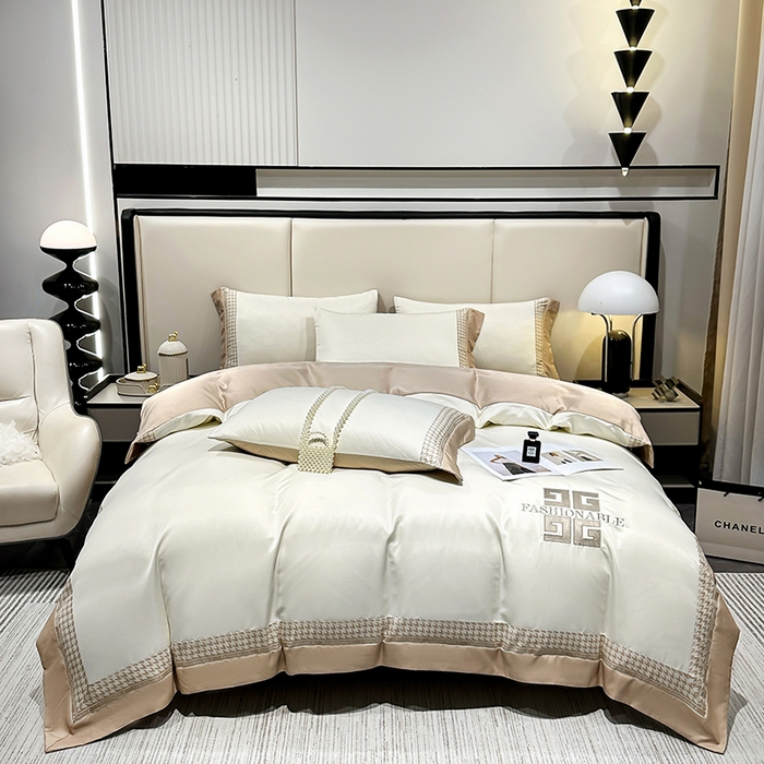 91家纺网 家纺一手货源 找家纺 富盛家纺 2024新款水洗真丝刺绣四件套-威灵顿 威灵顿—奶白