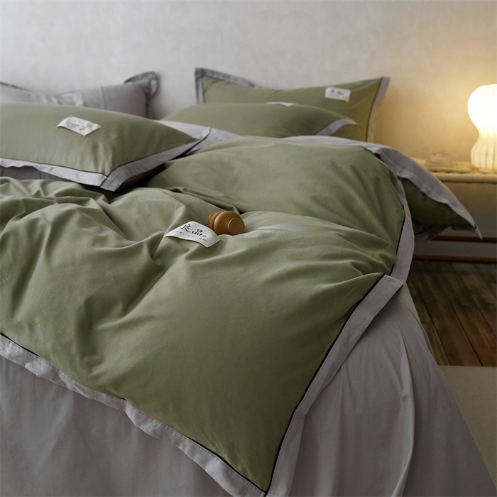 91家纺网 家纺一手货源 找家纺 启程家纺 2024新款全棉A类40支嵌绳包边款四件套 抹茶灰