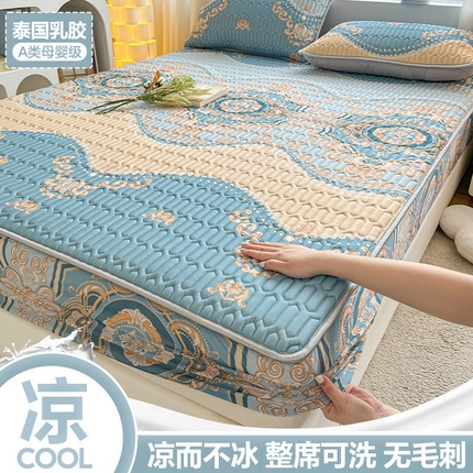 91家纺网 家纺一手货源 找家纺 （总）福来临家纺 2025新款A类凉感丝印花含胶床笠含胶凉席