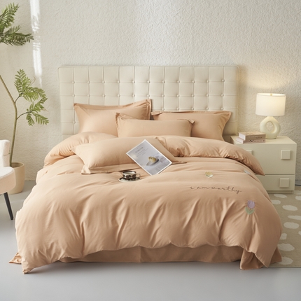 闲鱼家纺 2025新款A类亲肤刺绣四件套春雅系列 郁金香-橘色